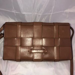 Michael Kors Vivian walnut woven leather clutch.